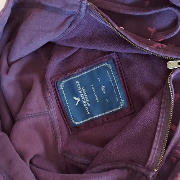 🦅7xHP🦅 Vtg AEO All Over Logo Fleece Full Zip Hoodie - Picture 4 of 14